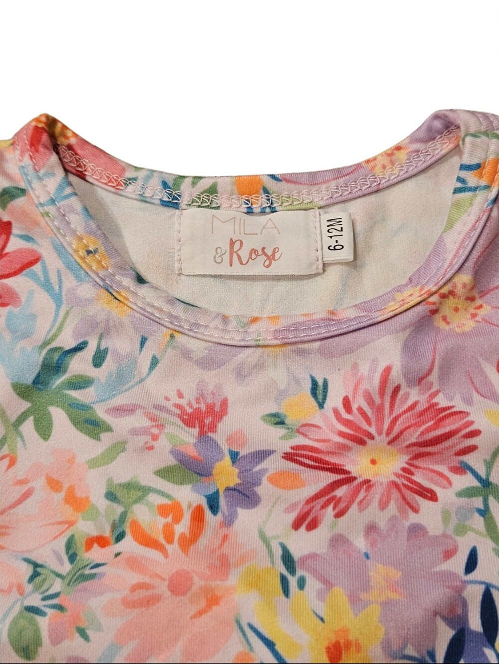 Mila & Rose Field of Flowers 3/4 Sleeve Twirl Bodysuit Dress 6-12M - Picture 3 of 4
